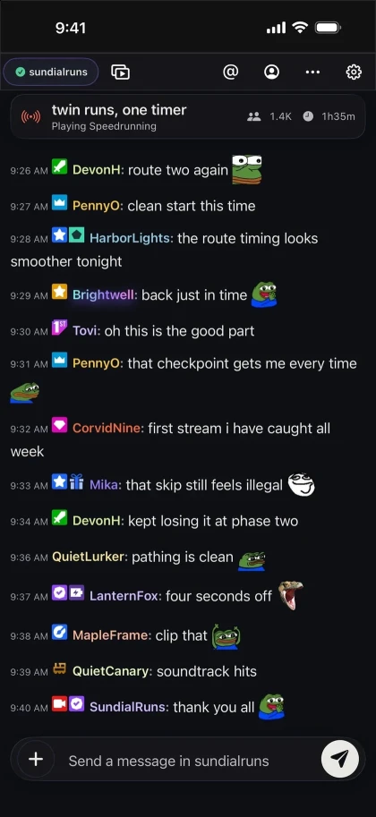 Limerino’s native Twitch chat interface, with readable messages, user badges and emotes.